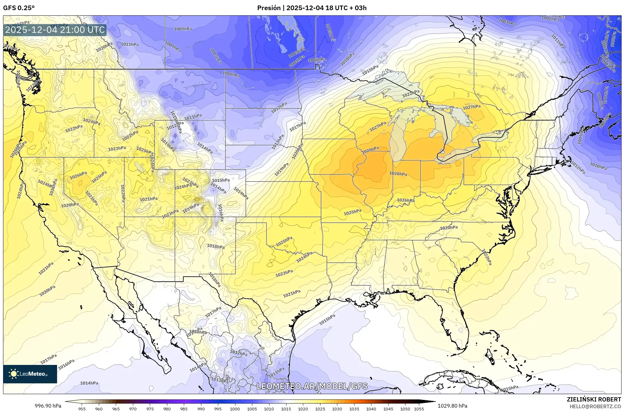 GFS model - Estados Unidos, Presión
