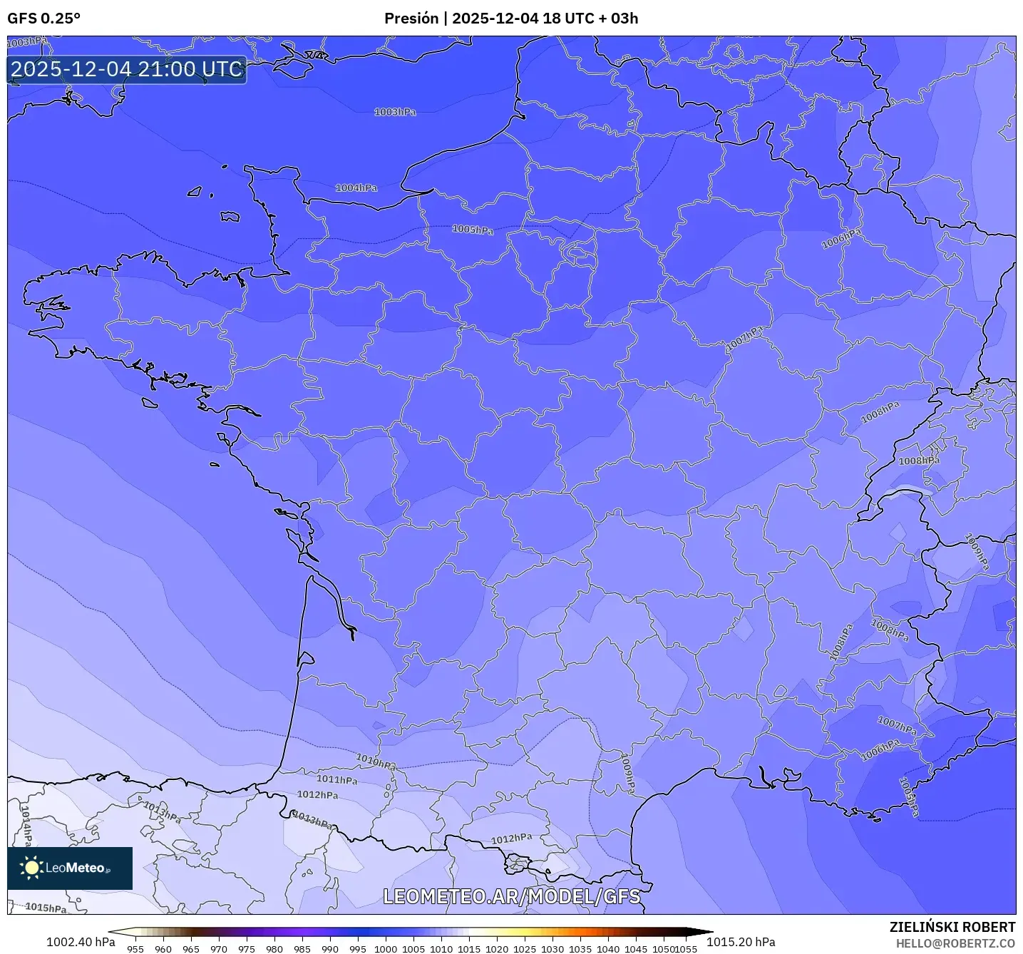 GFS model - Francia, Presión