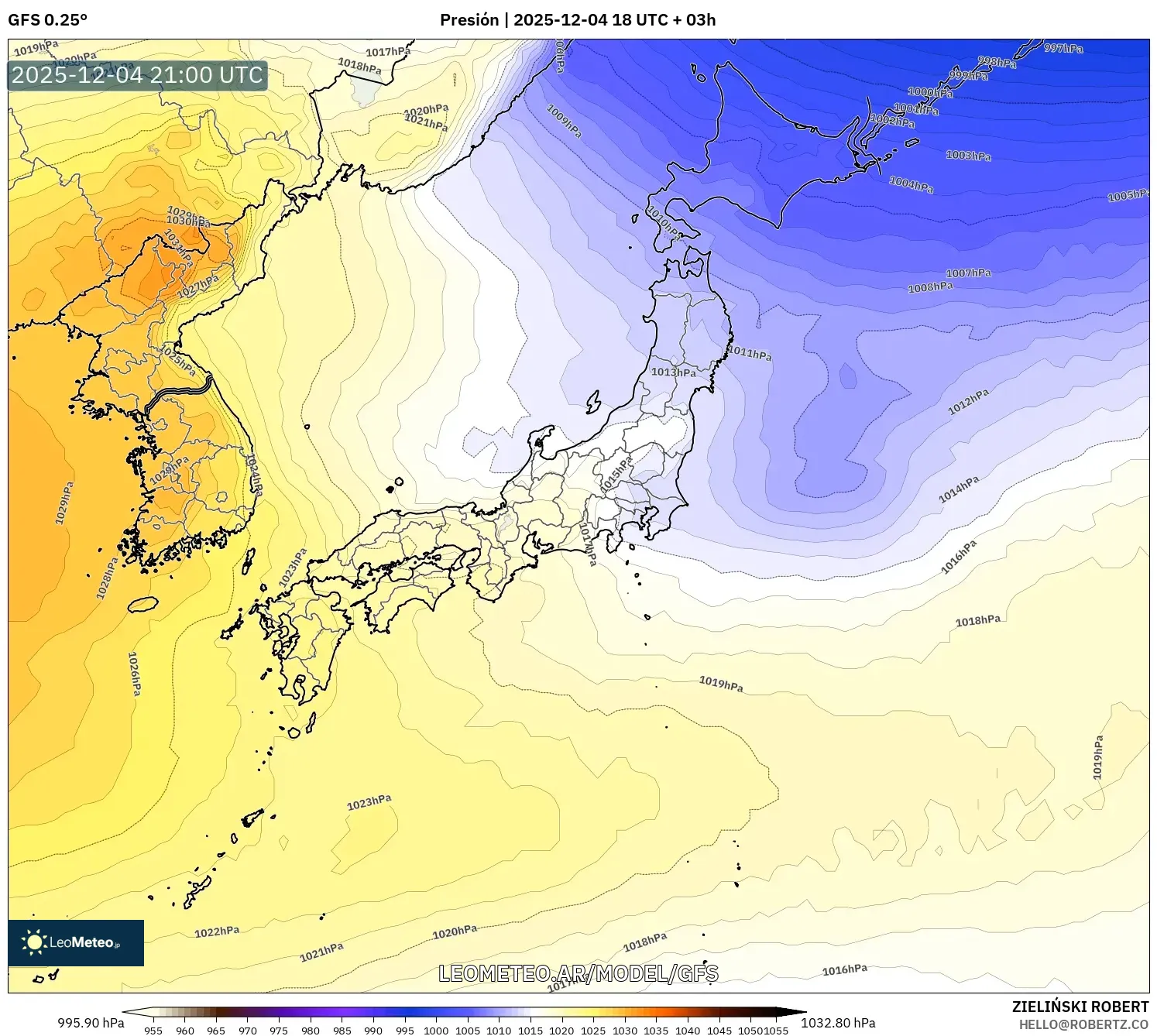 GFS model - Japón, Presión