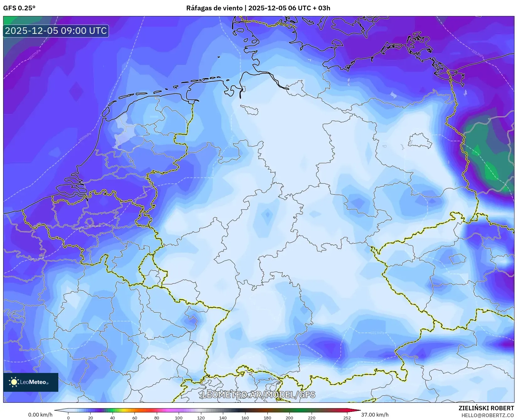 GFS model - Alemania, Ráfagas de viento