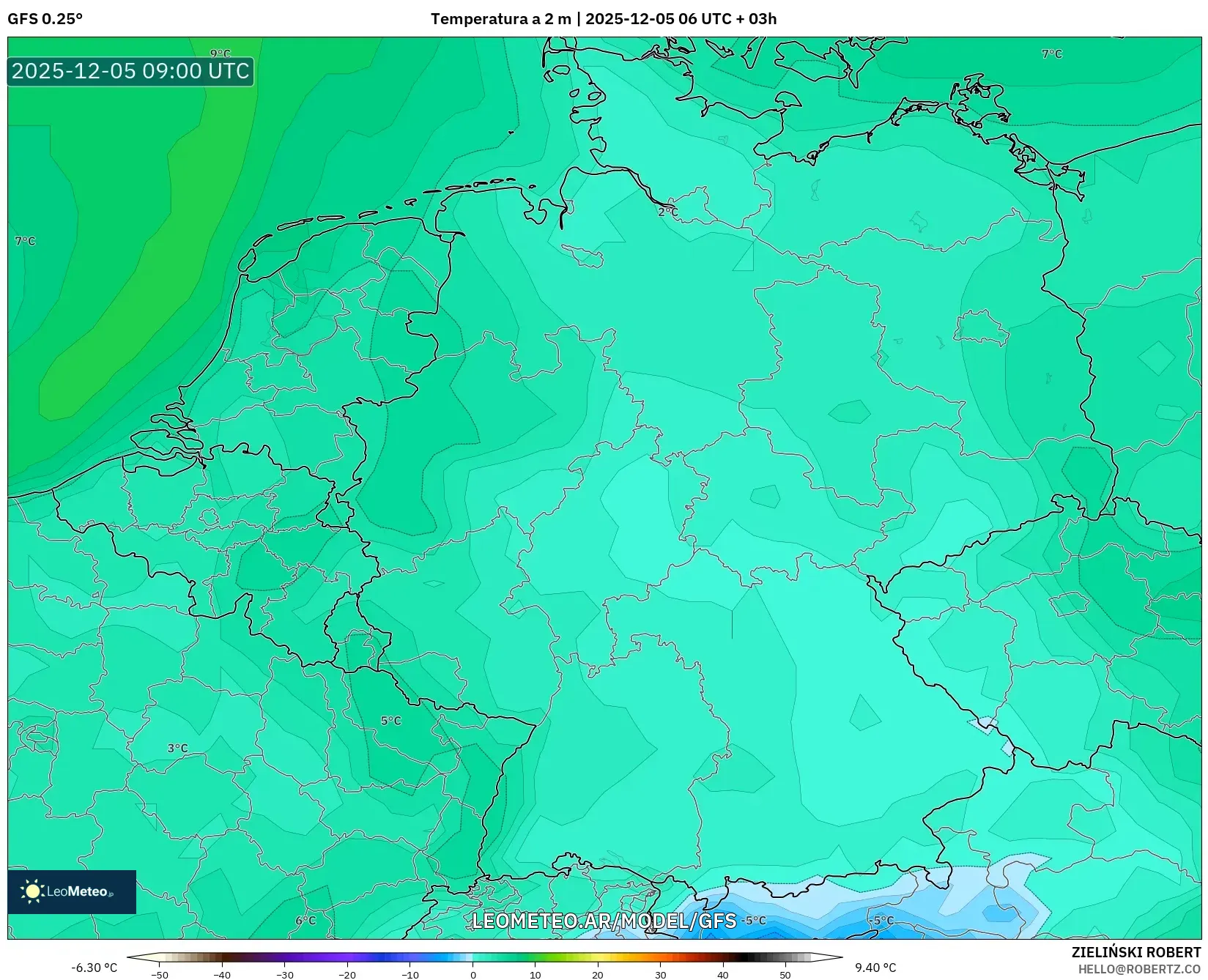 GFS model - Alemania, Temperatura a 2 m