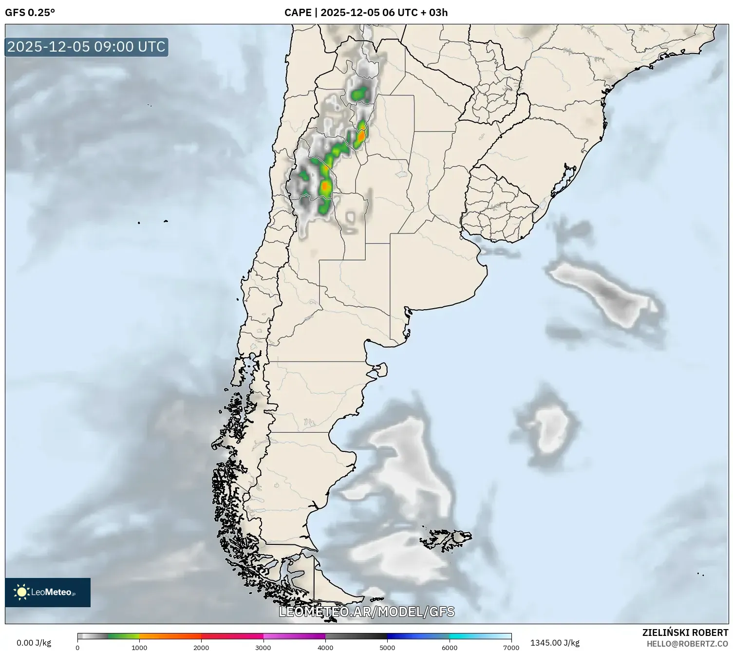 GFS model - Argentina, CAPE