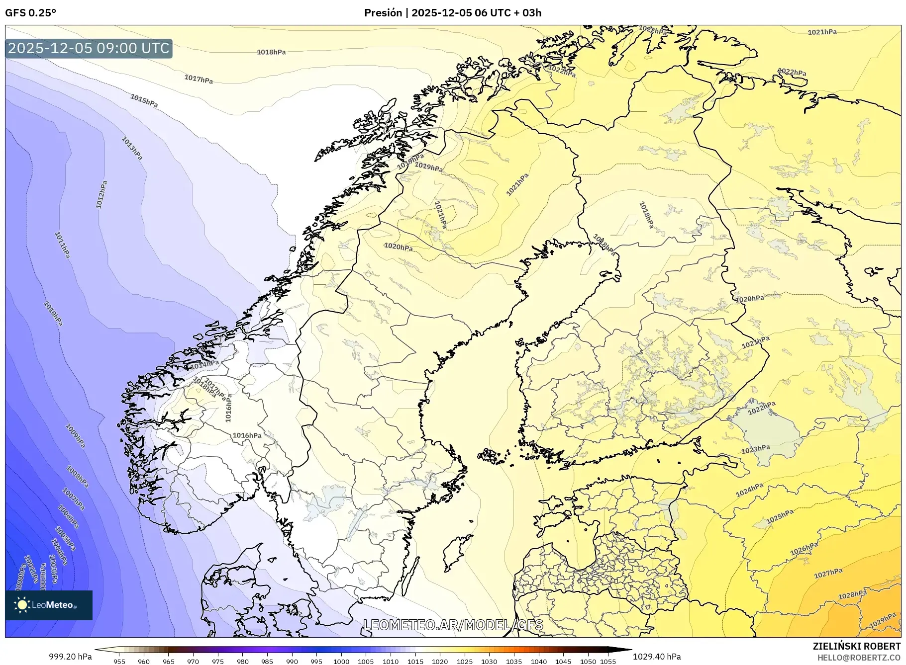GFS model - Escandinavia, Presión