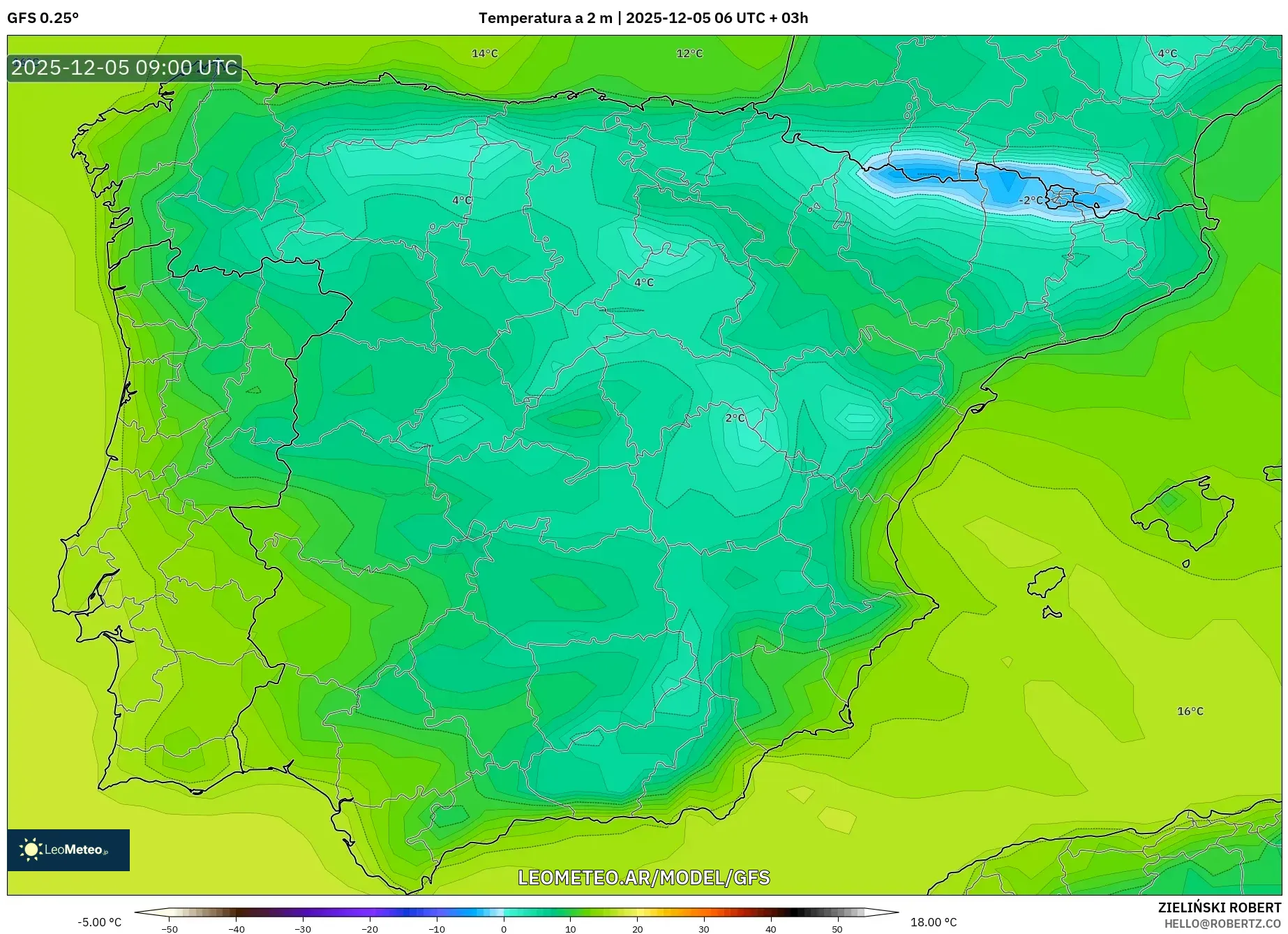 GFS model - España, Temperatura a 2 m
