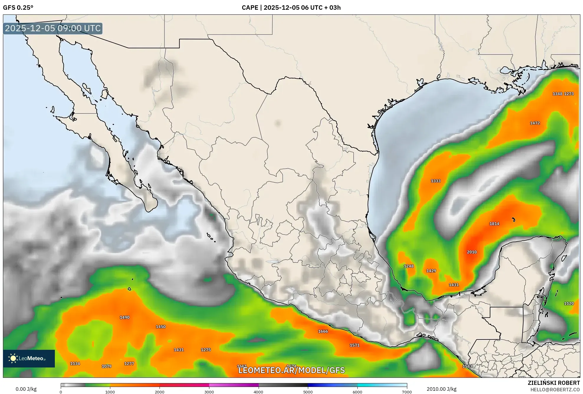 GFS model - México, CAPE