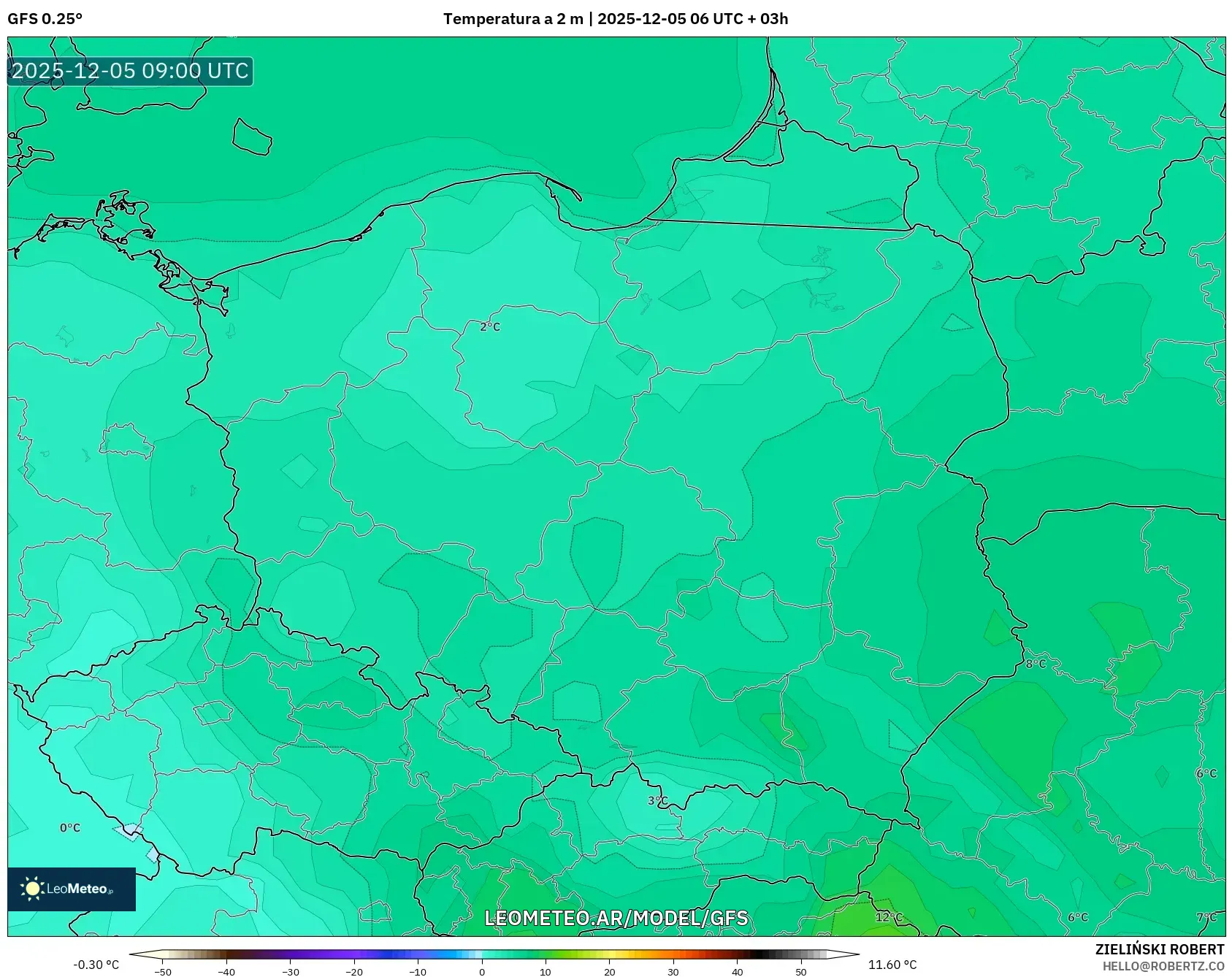 GFS model - Polonia, Temperatura a 2 m