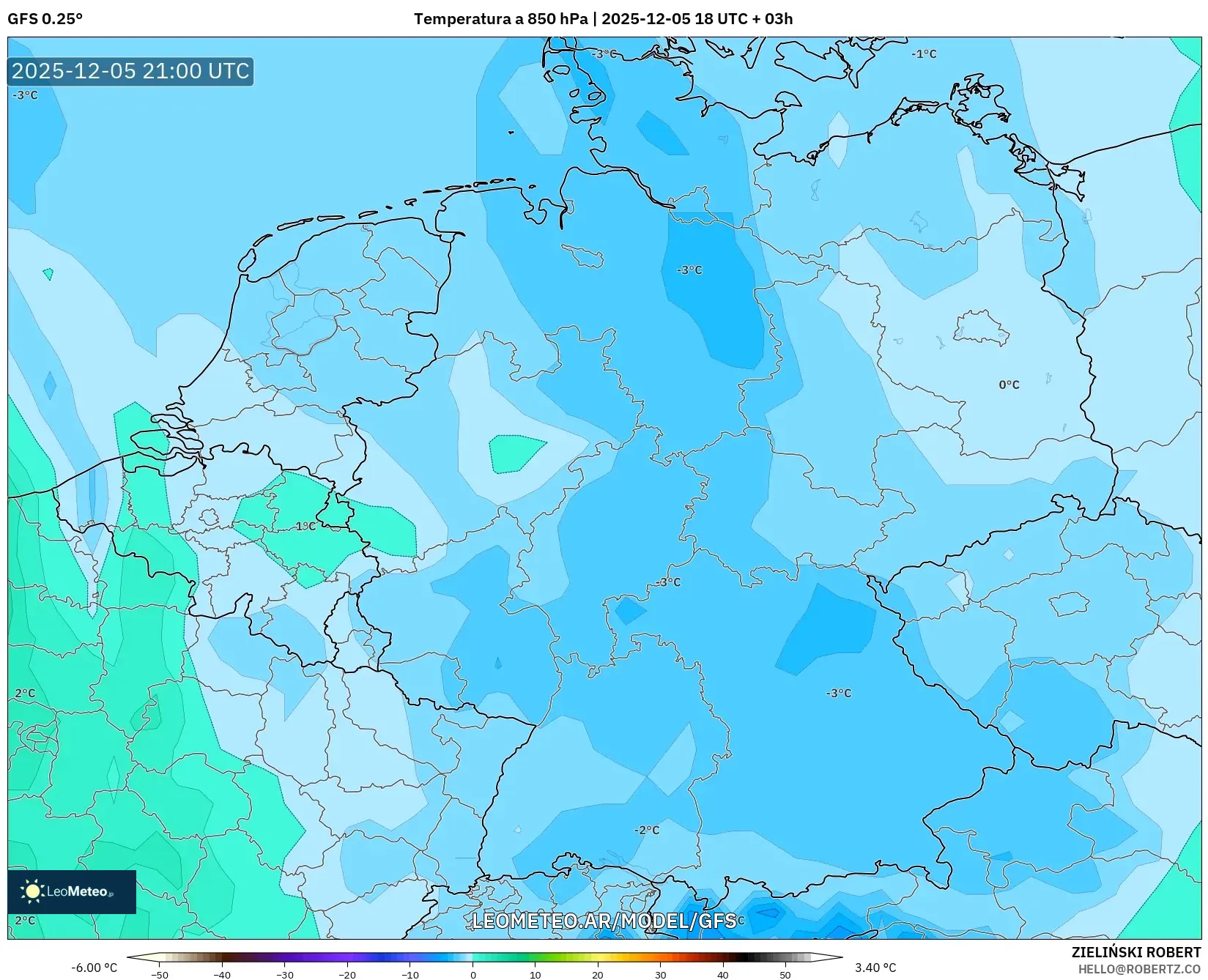 GFS model - Alemania, Temperatura a 850 hPa