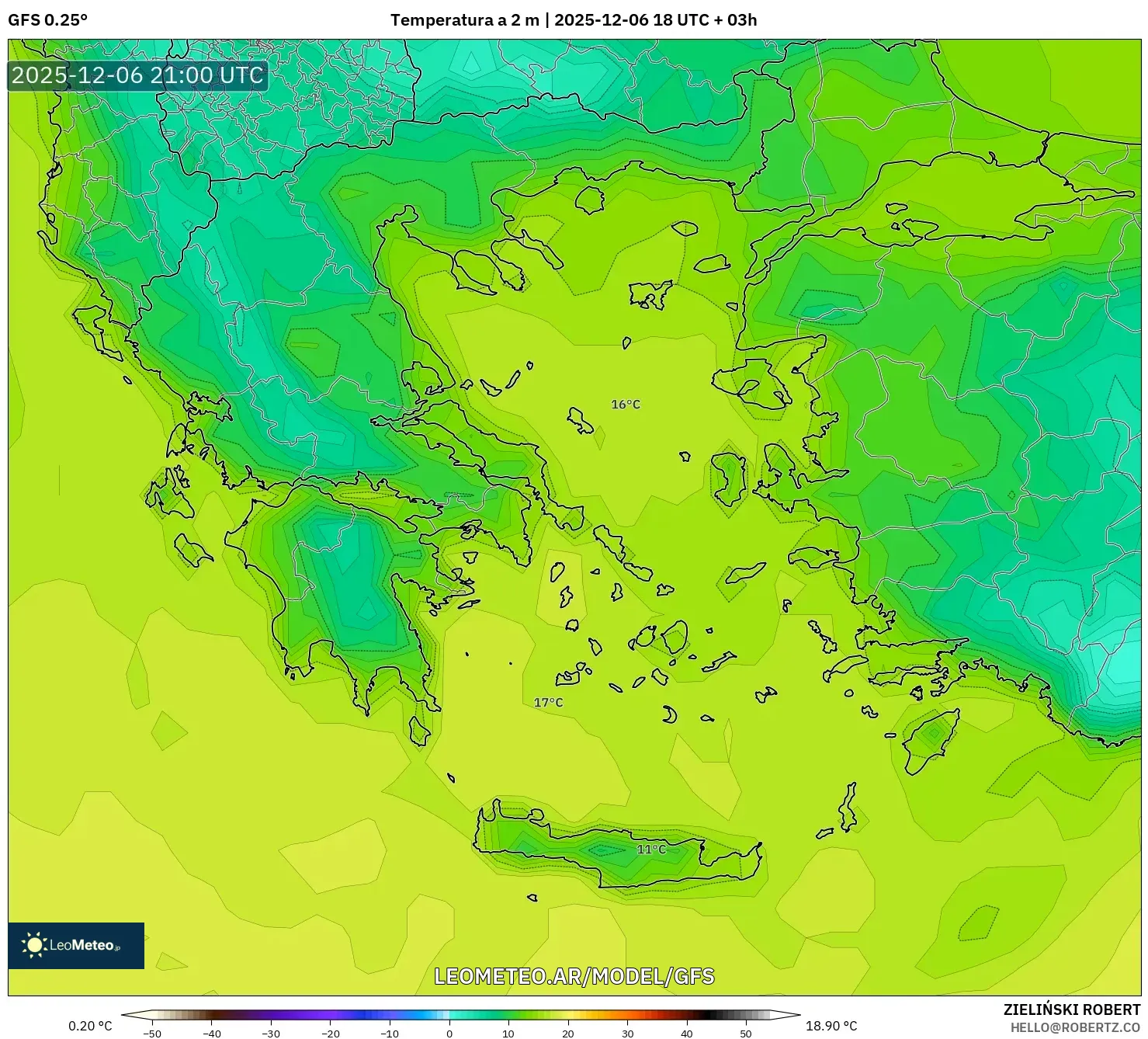 GFS model - Grecia, Temperatura a 2 m