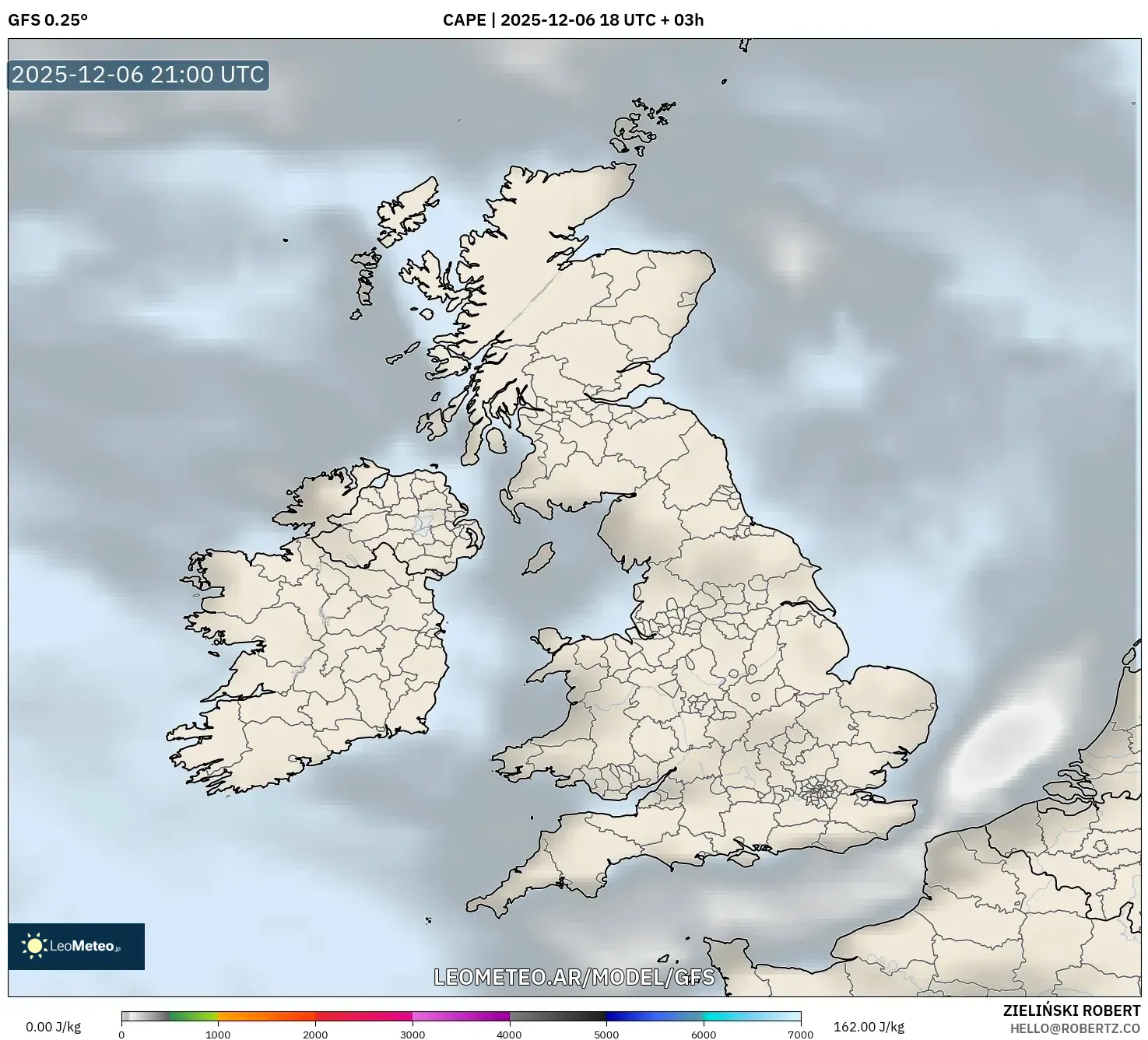 GFS model - Reino Unido, CAPE