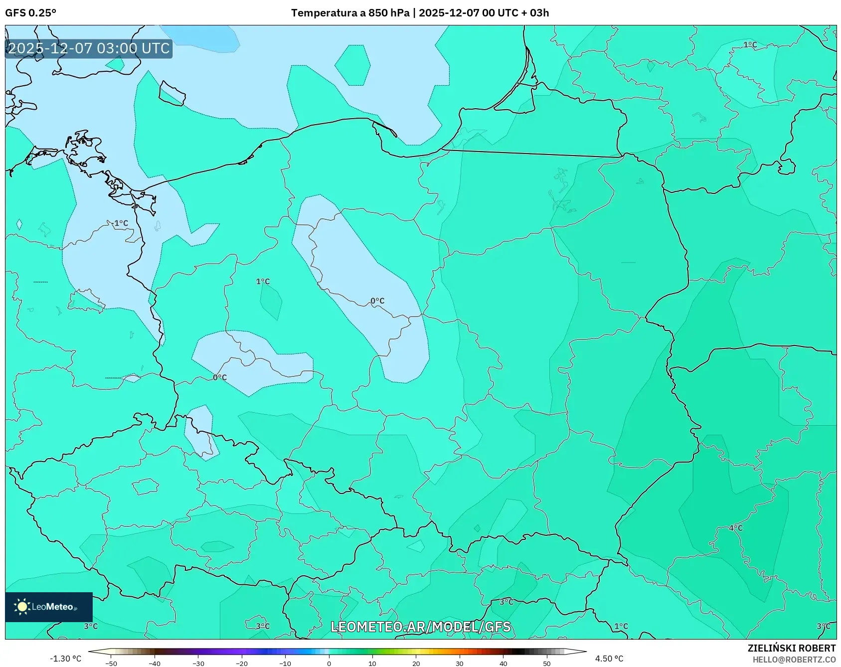 GFS model - Polonia, Temperatura a 850 hPa