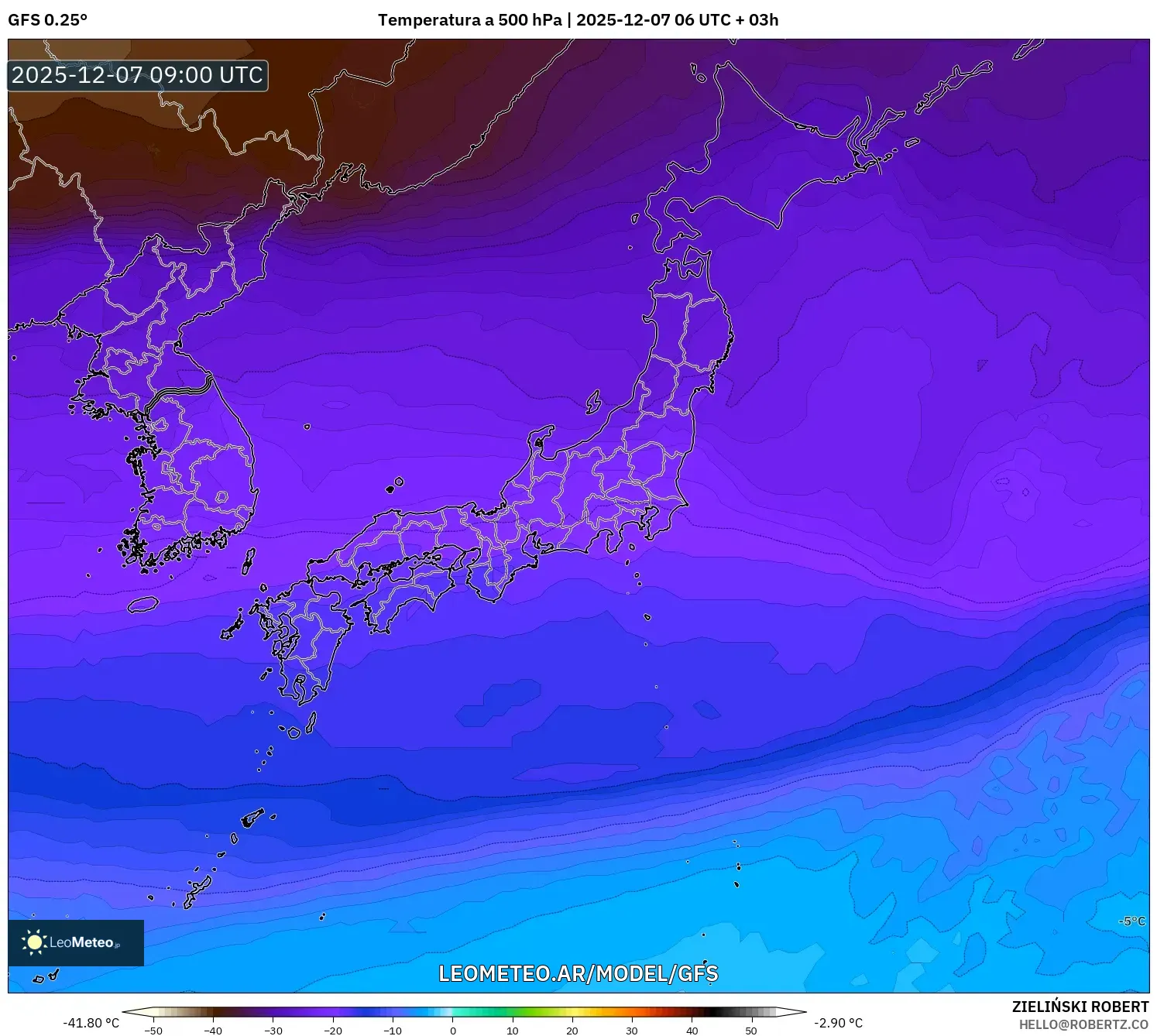 GFS model - Japón, Temperatura a 500 hPa