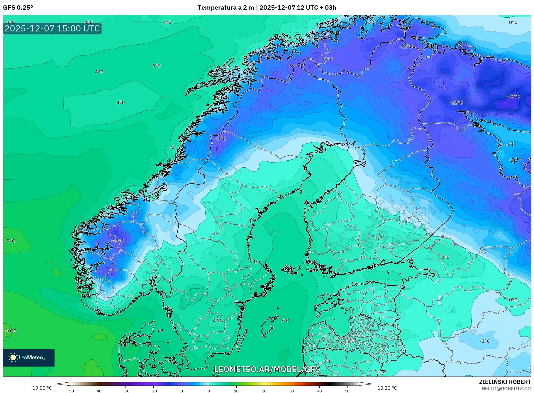 GFS model - Escandinavia, Temperatura a 2 m