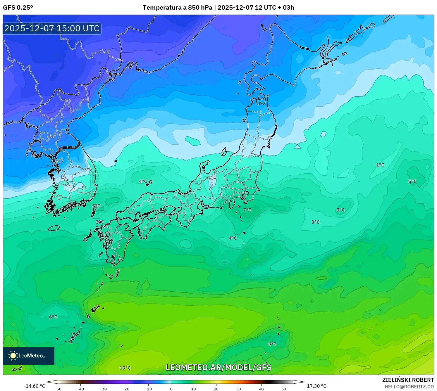 GFS model - Japón, Temperatura a 850 hPa