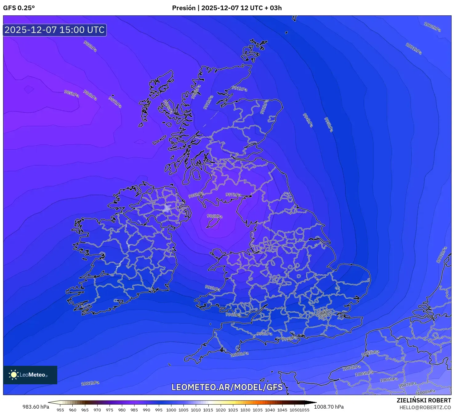 GFS model - Reino Unido, Presión