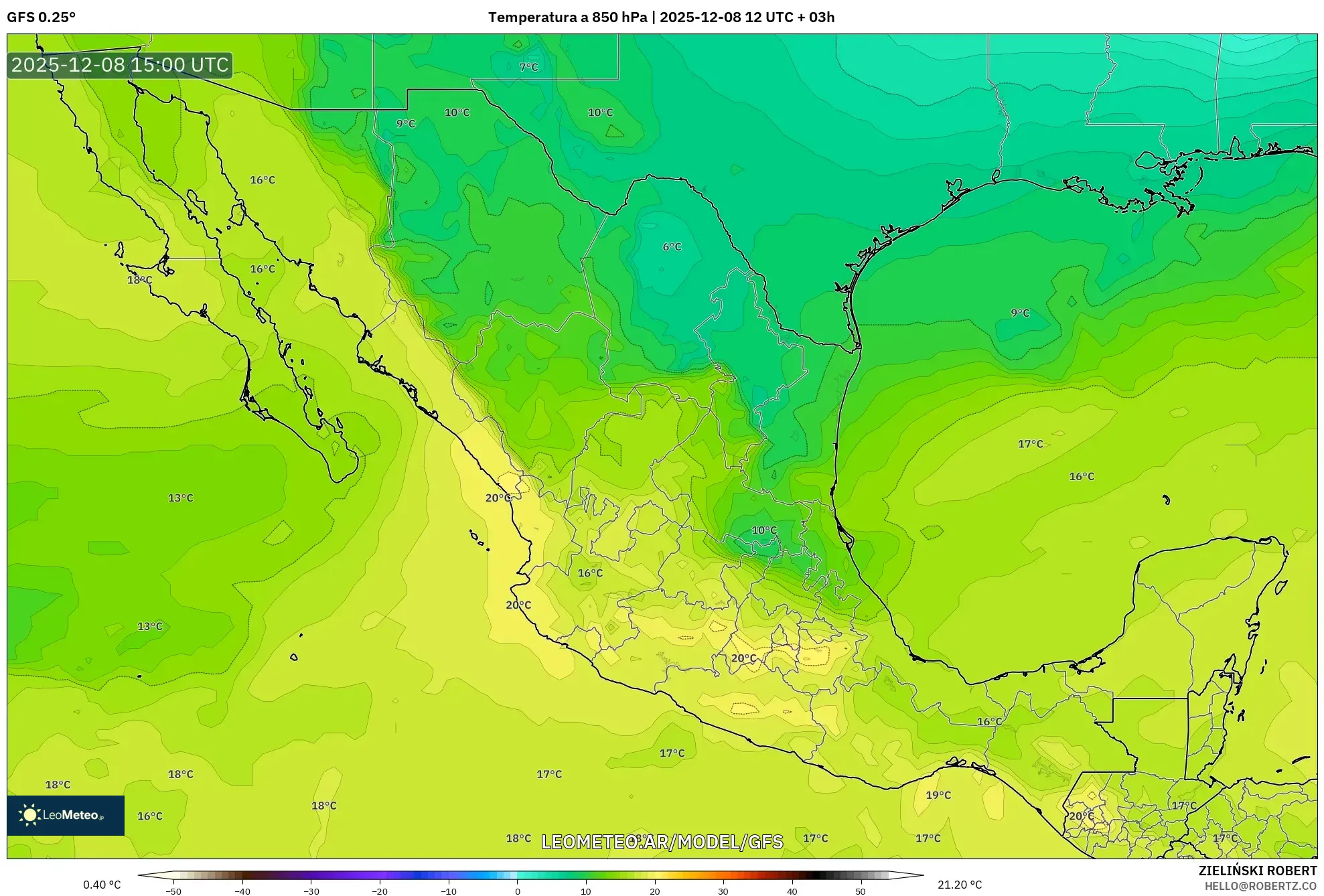 GFS model - México, Temperatura a 850 hPa