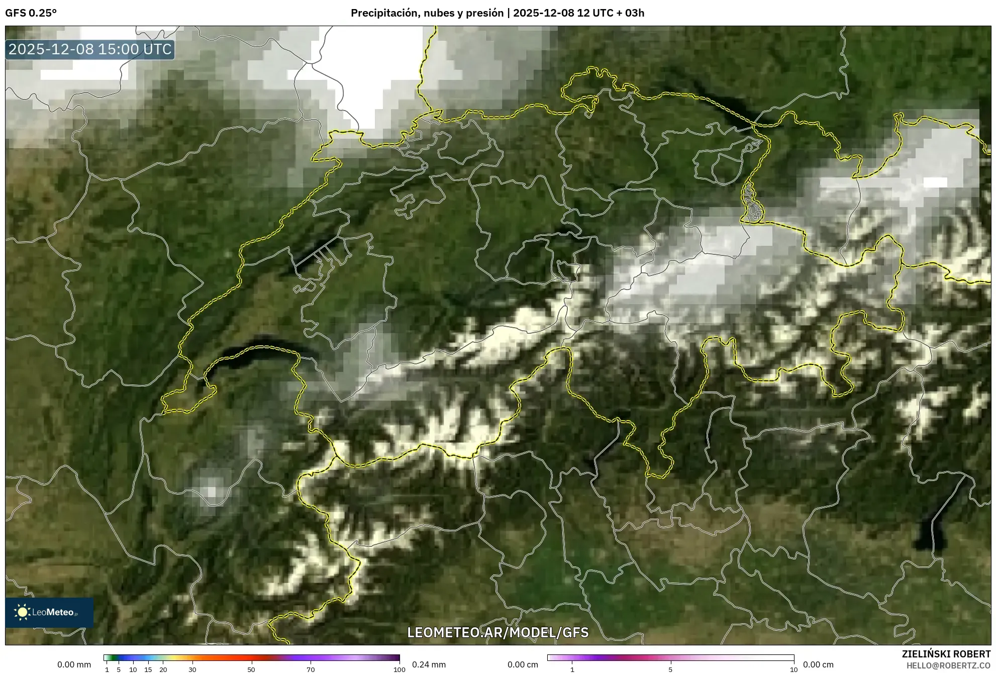 GFS model - Suiza, Precipitación, nubes y presión