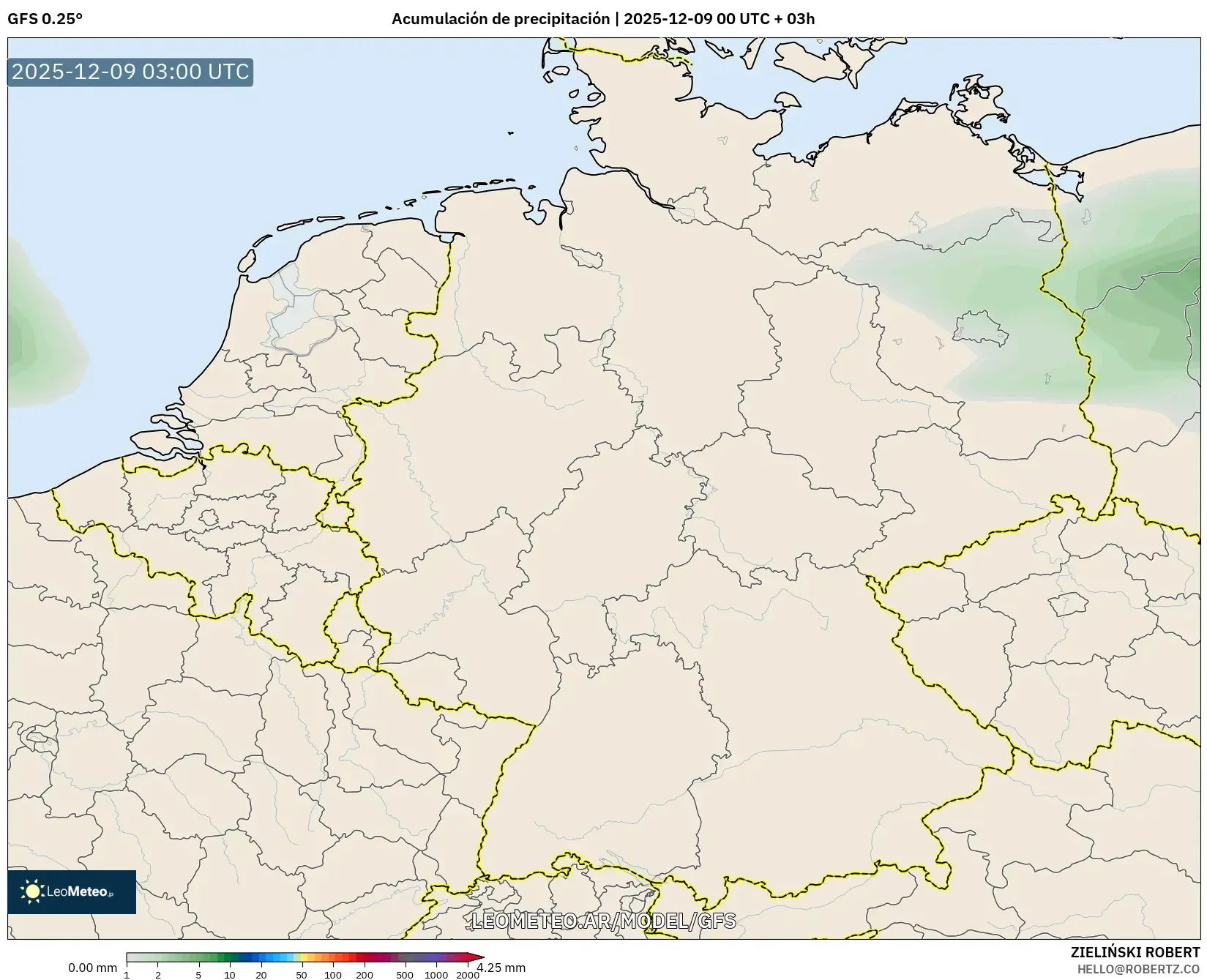 GFS model - Alemania, Acumulación de precipitación
