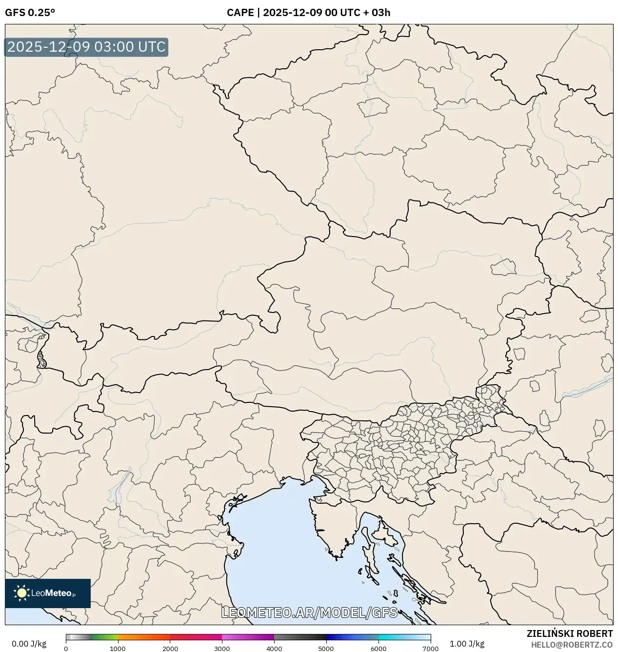 GFS model - Austria, CAPE