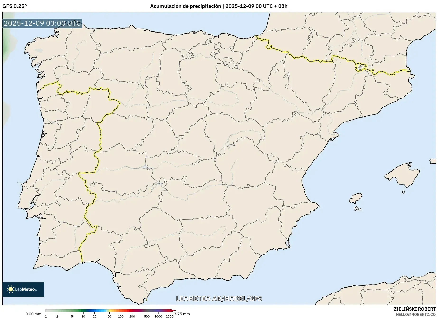 GFS model - España, Acumulación de precipitación