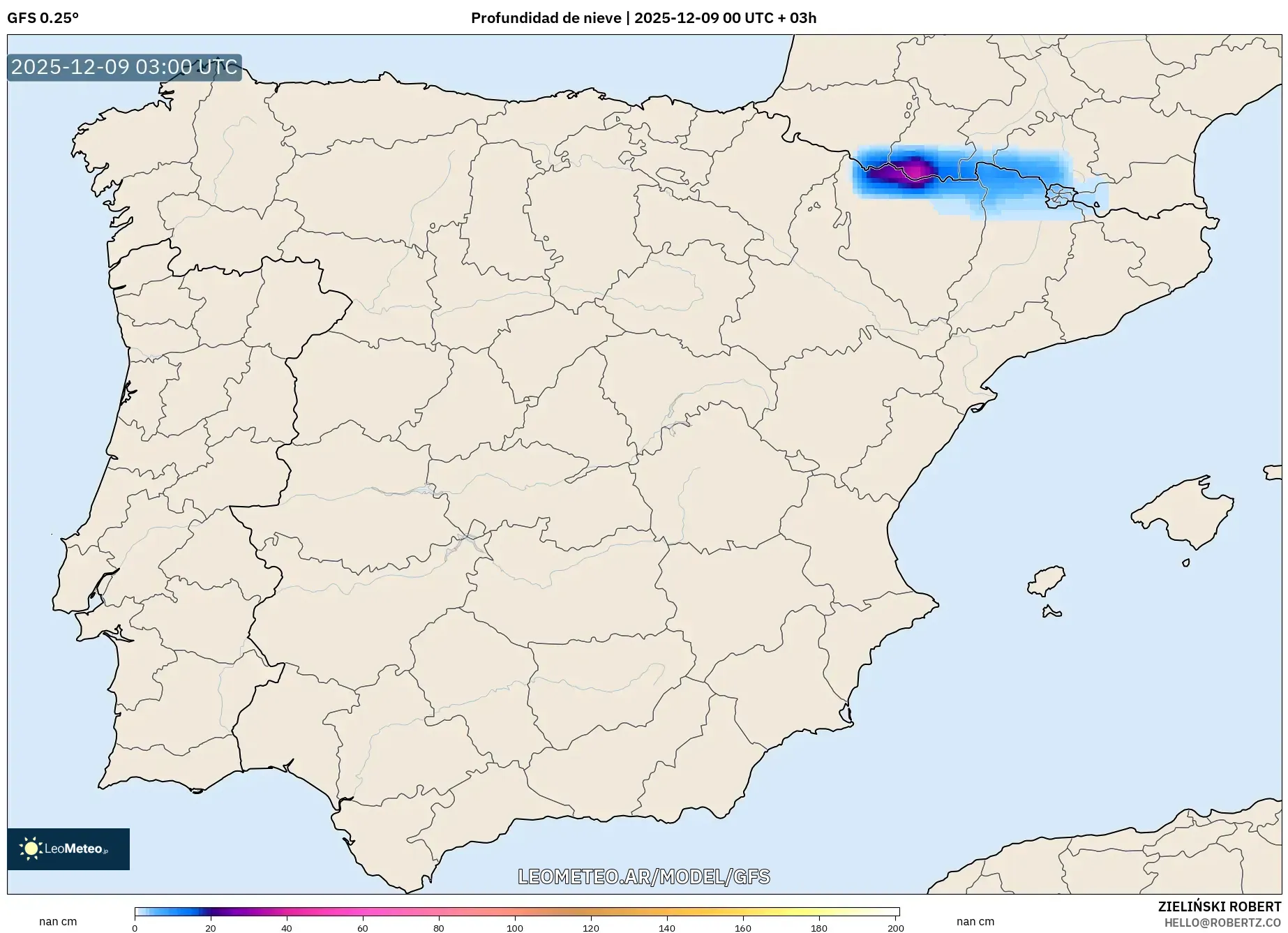 GFS model - España, Profundidad de nieve