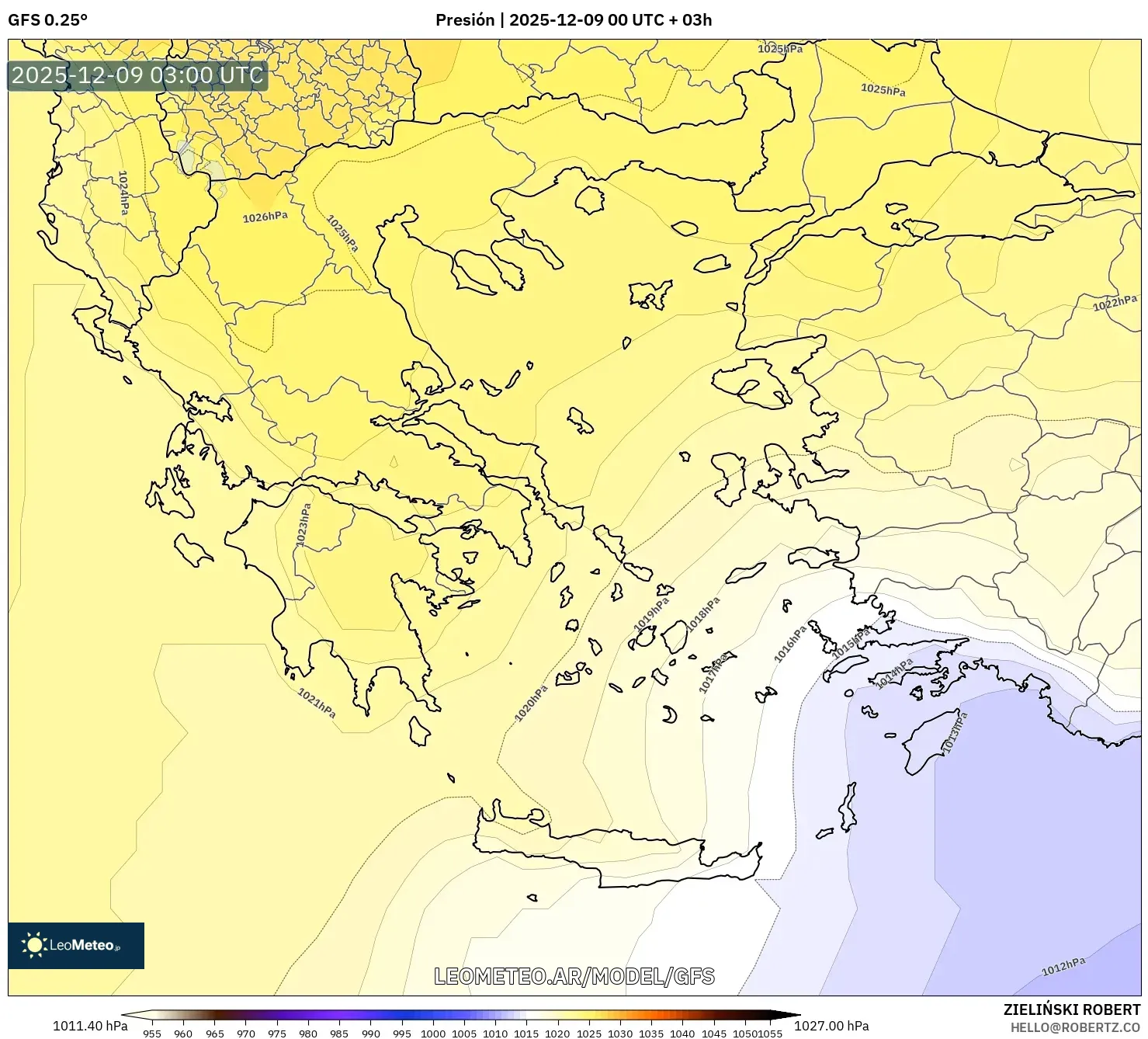 GFS model - Grecia, Presión
