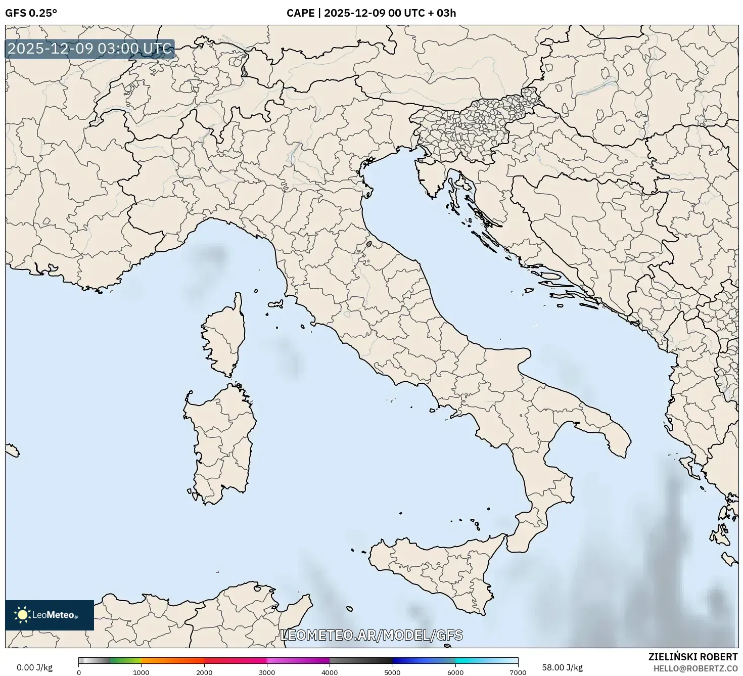GFS model - Italia, CAPE