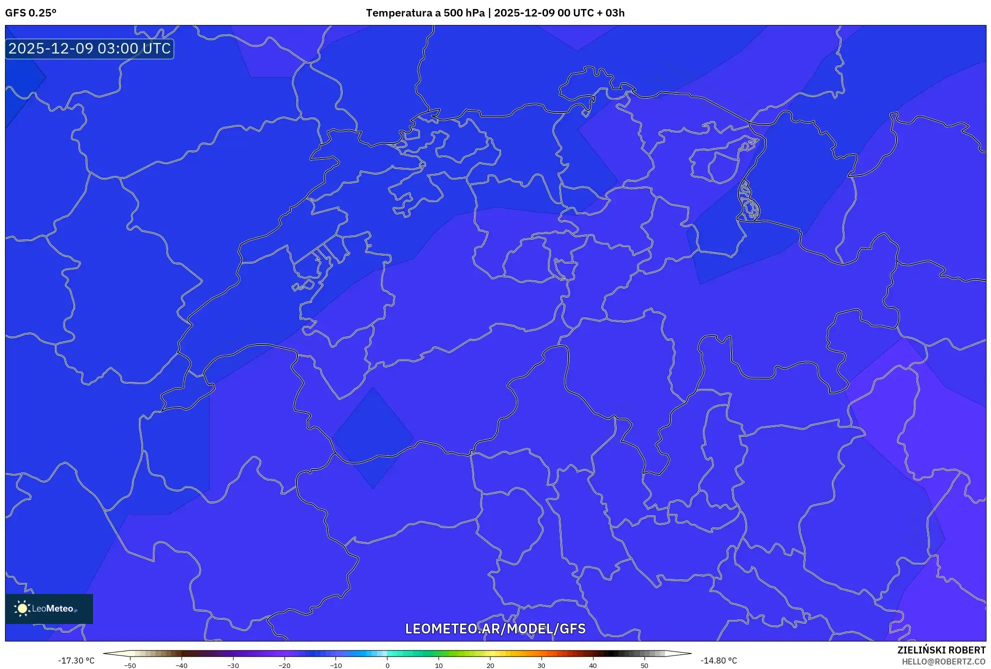 GFS model - Suiza, Temperatura a 500 hPa