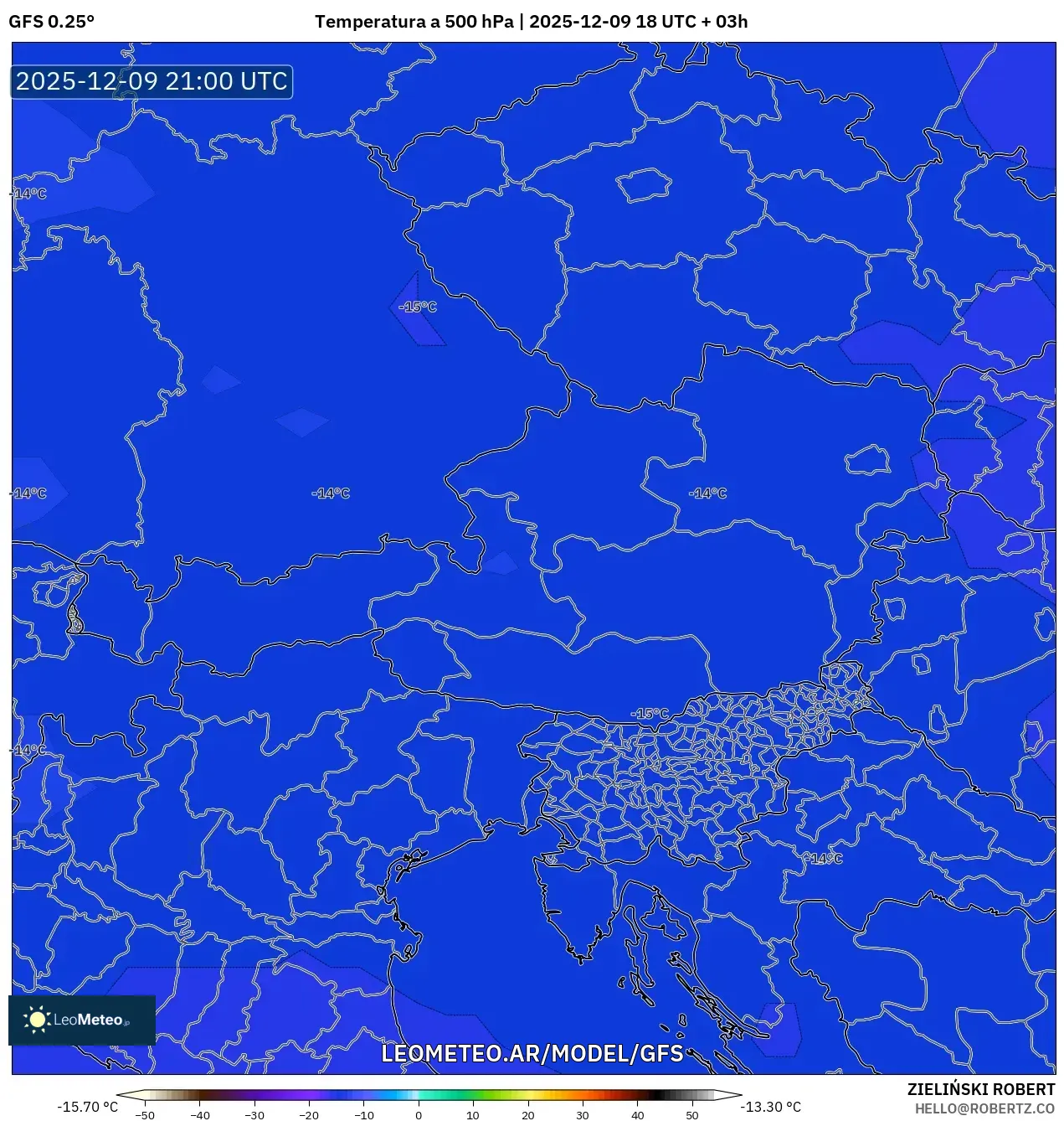 GFS model - Austria, Temperatura a 500 hPa