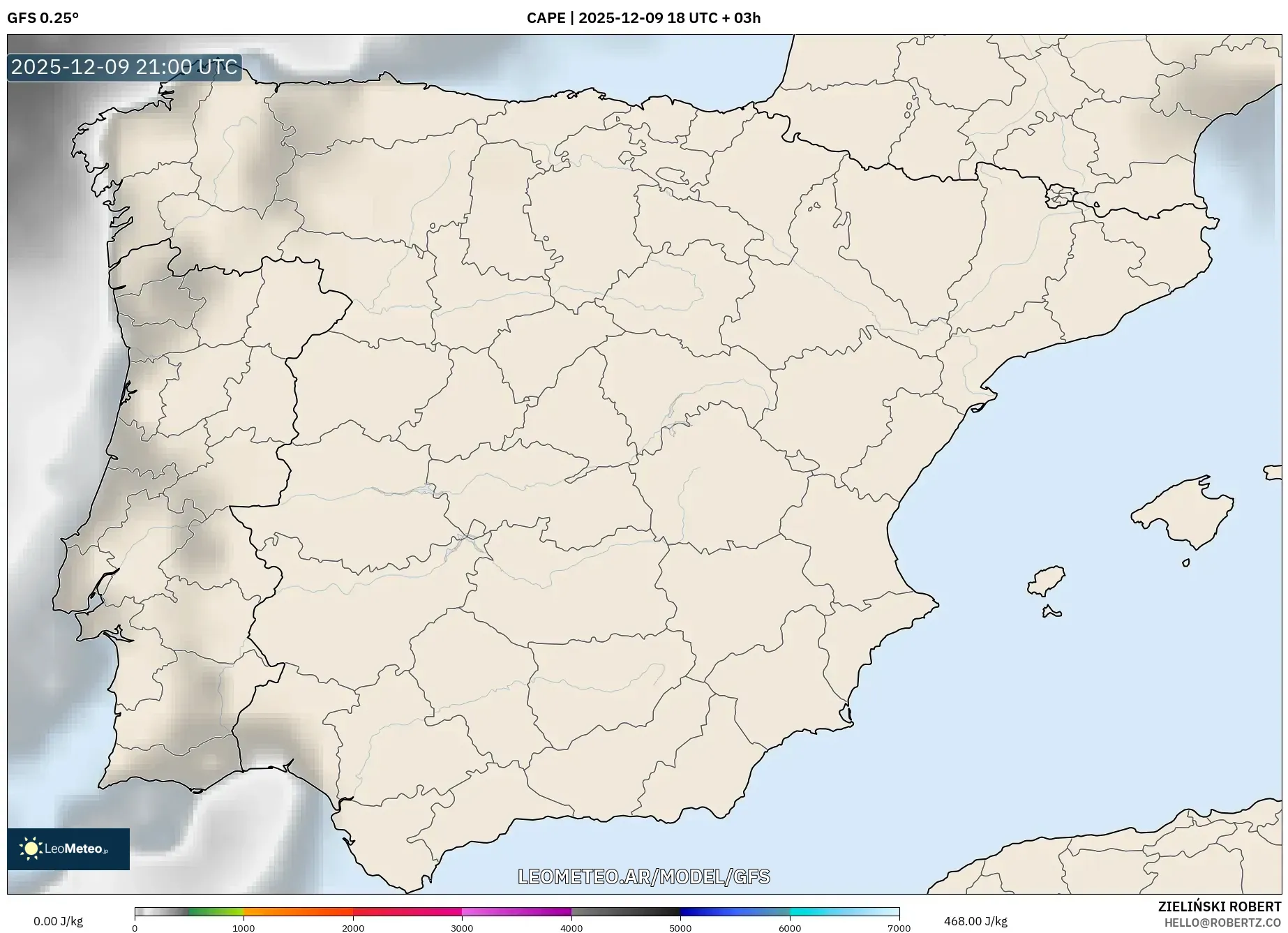 GFS model - España, CAPE