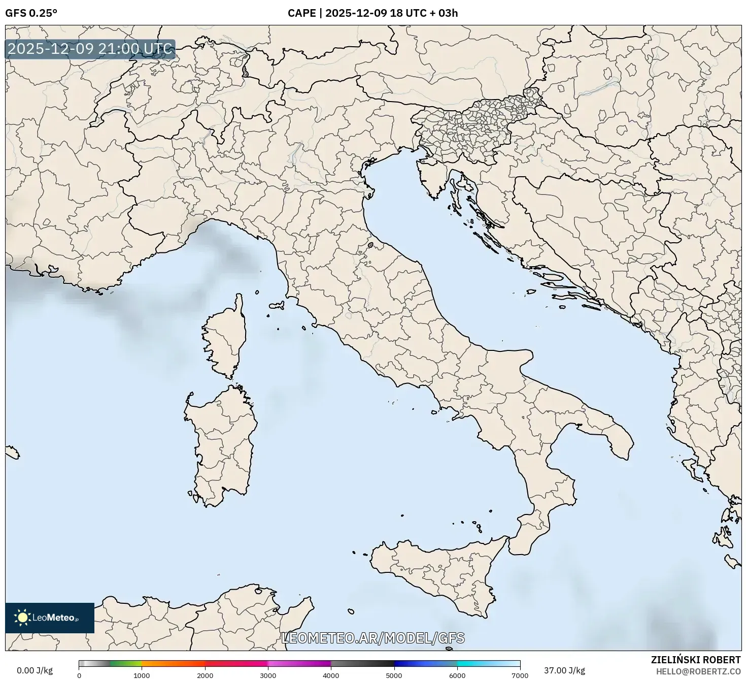 GFS model - Italia, CAPE