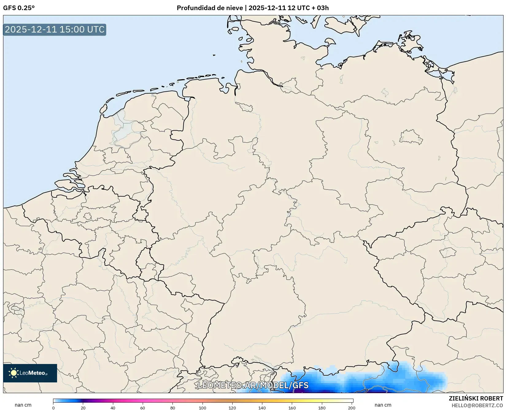 GFS model - Alemania, Profundidad de nieve