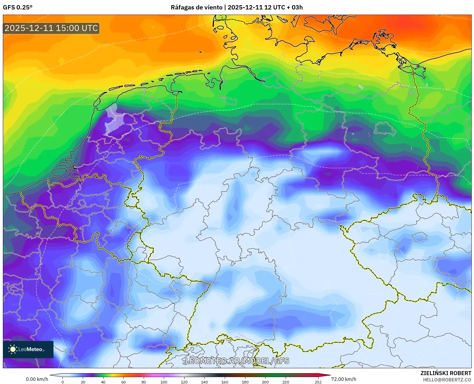 GFS model - Alemania, Ráfagas de viento