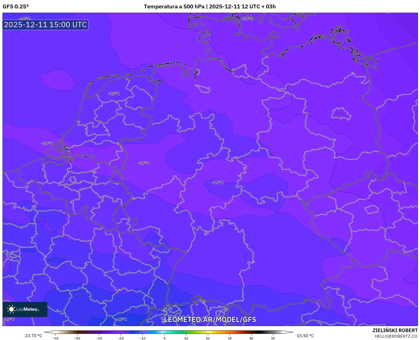 GFS model - Alemania, Temperatura a 500 hPa