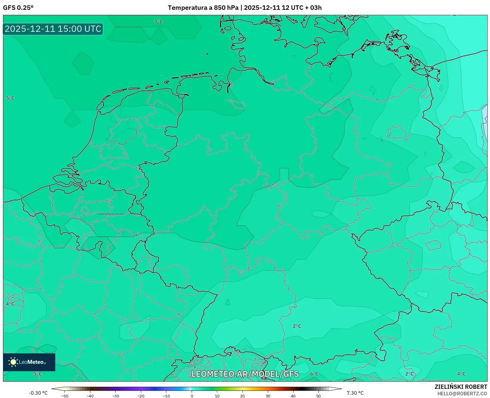 GFS model - Alemania, Temperatura a 850 hPa