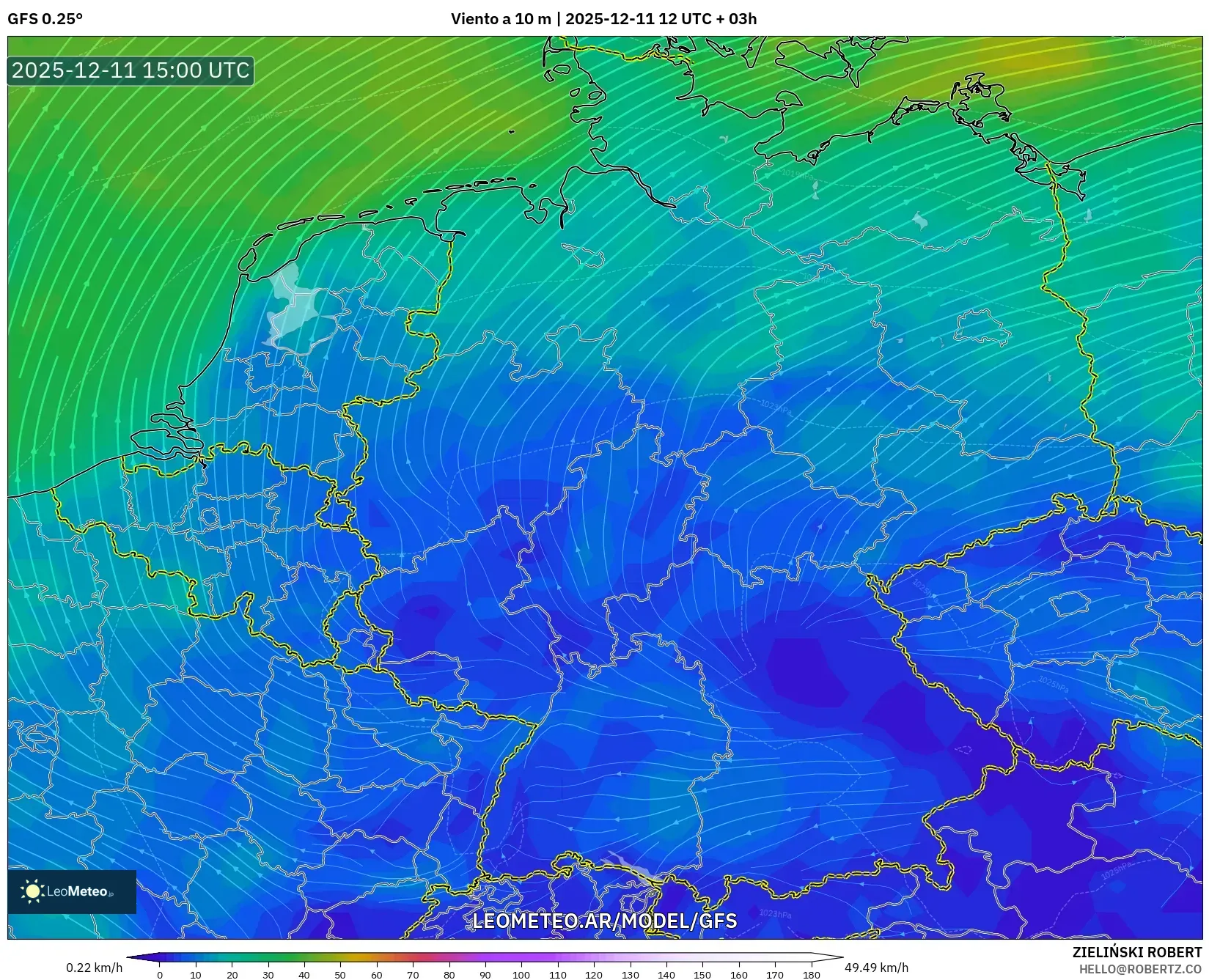 GFS model - Alemania, Viento a 10 m