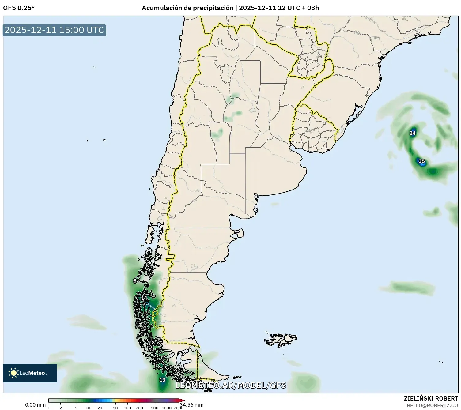 GFS model - Argentina, Acumulación de precipitación