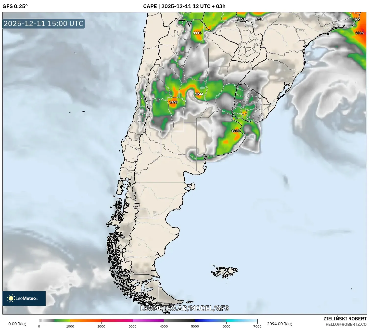 GFS model - Argentina, CAPE