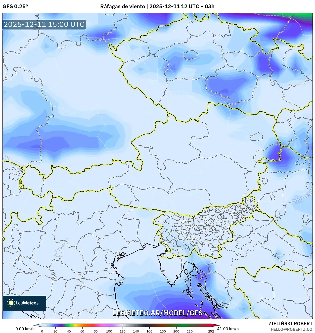 GFS model - Austria, Ráfagas de viento