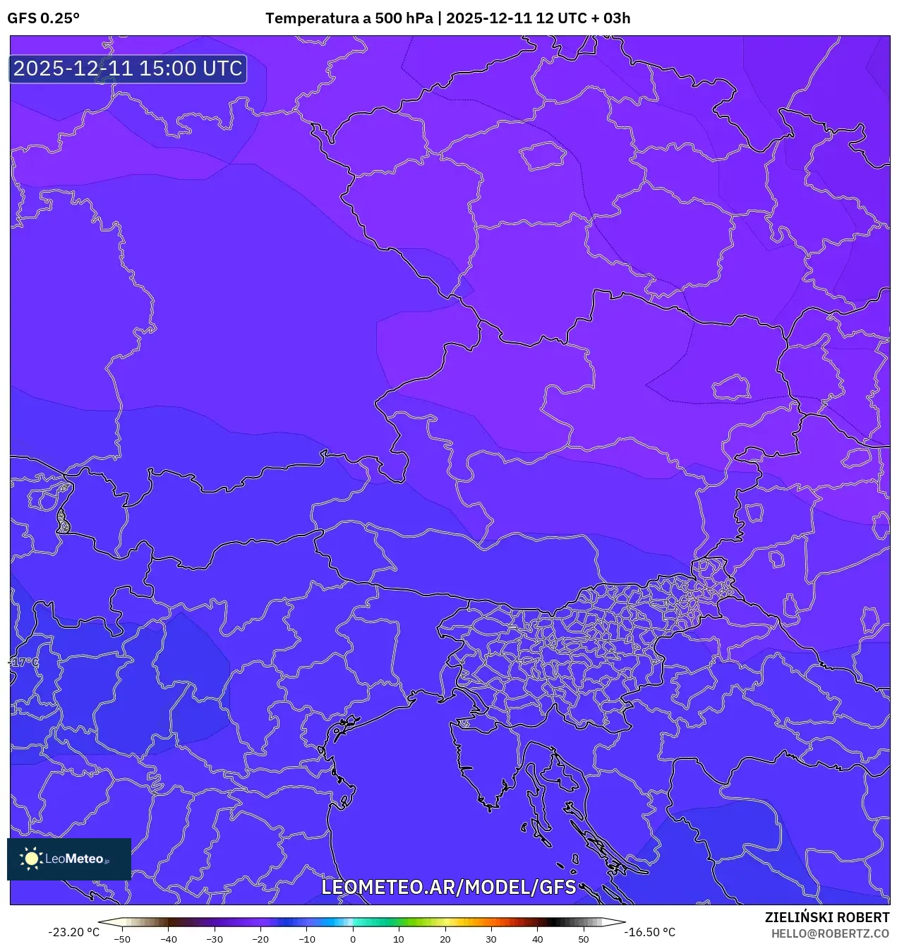 GFS model - Austria, Temperatura a 500 hPa