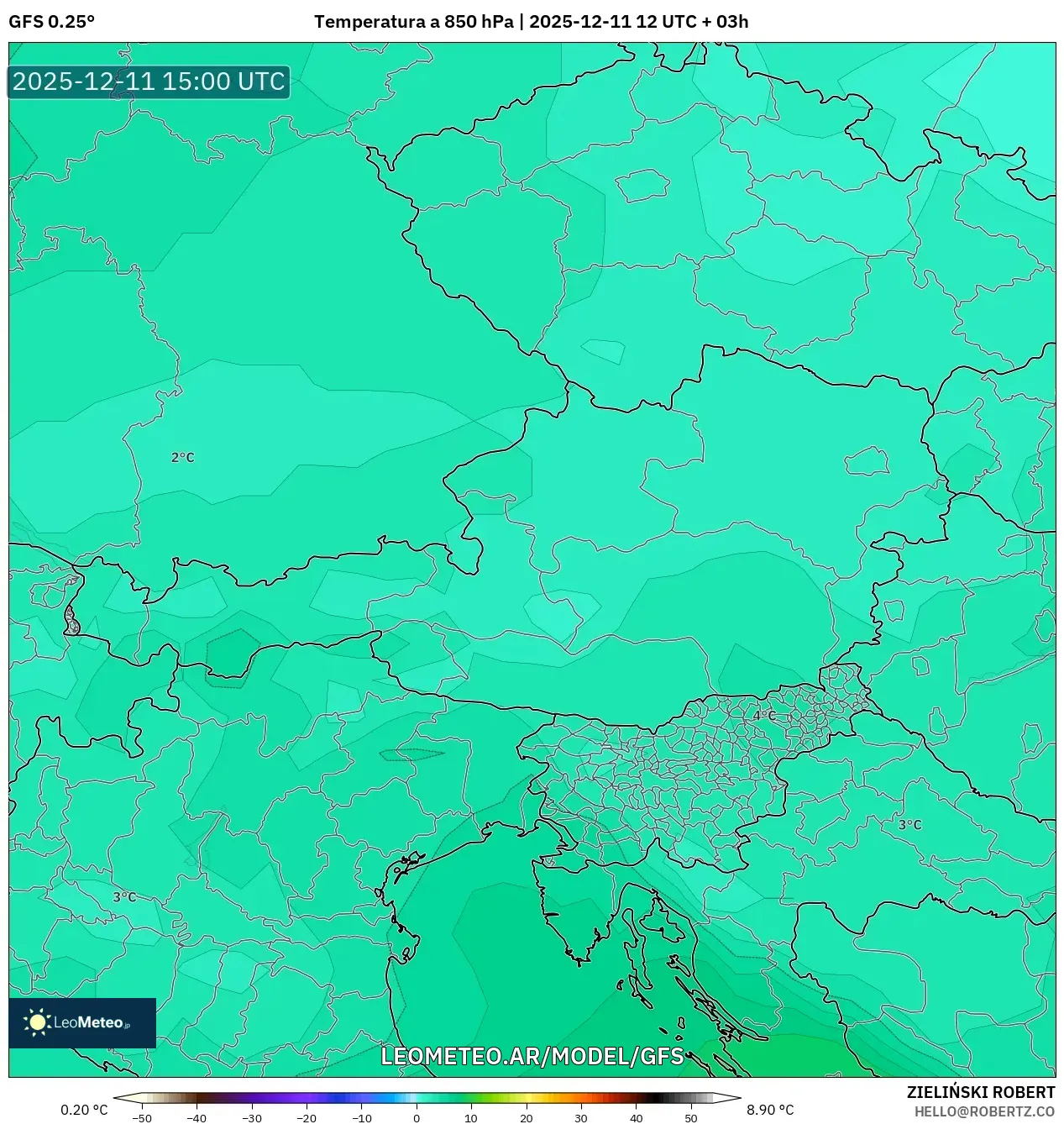 GFS model - Austria, Temperatura a 850 hPa