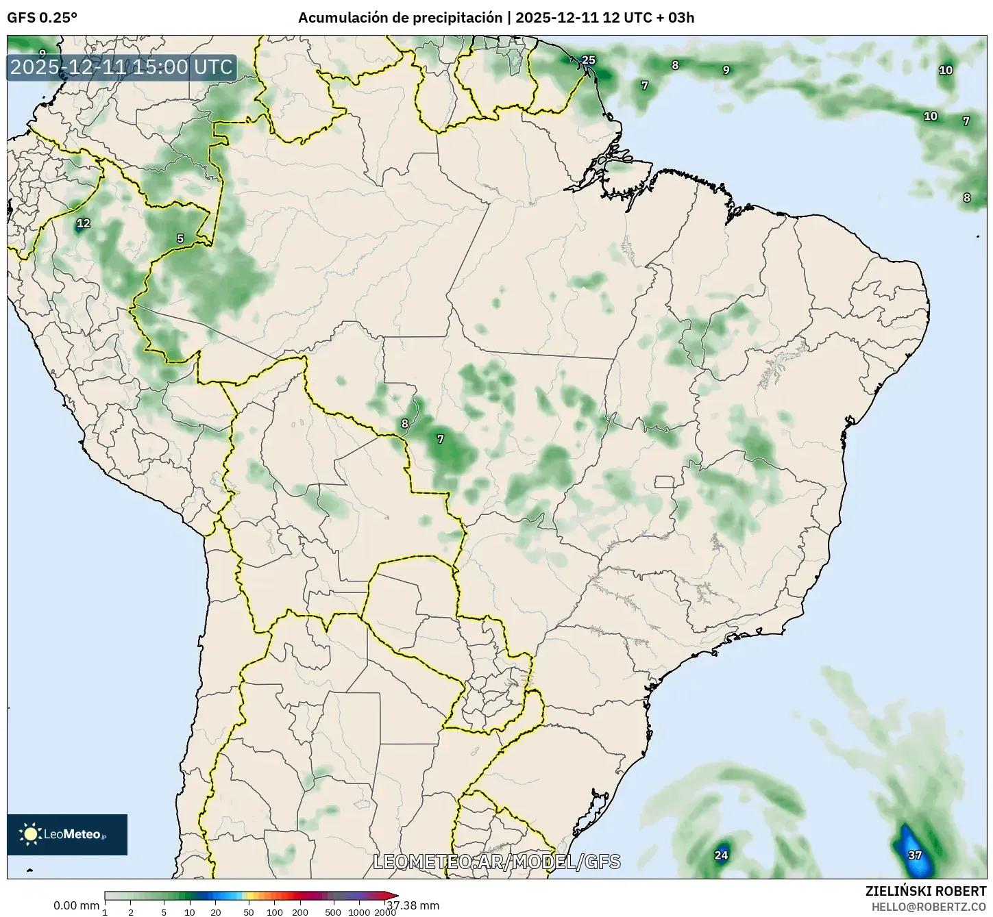 GFS model - Brasil, Acumulación de precipitación