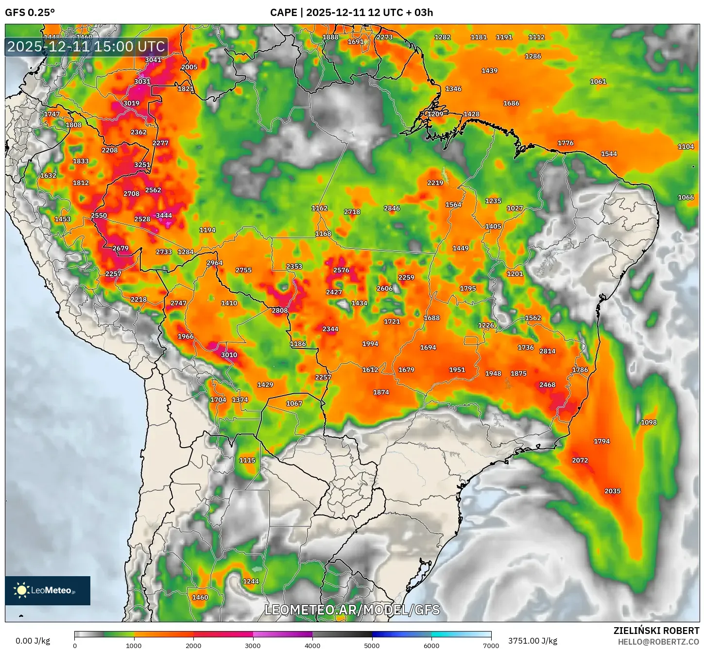 GFS model - Brasil, CAPE