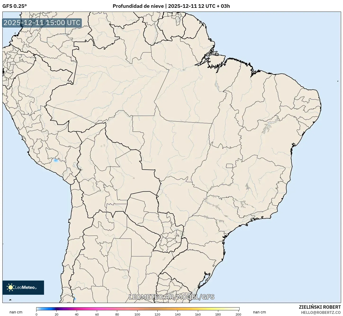 GFS model - Brasil, Profundidad de nieve