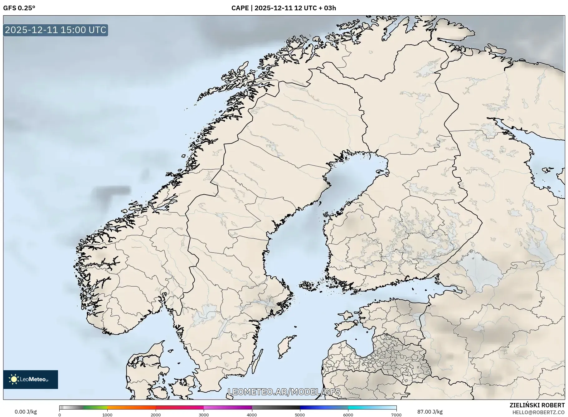 GFS model - Escandinavia, CAPE