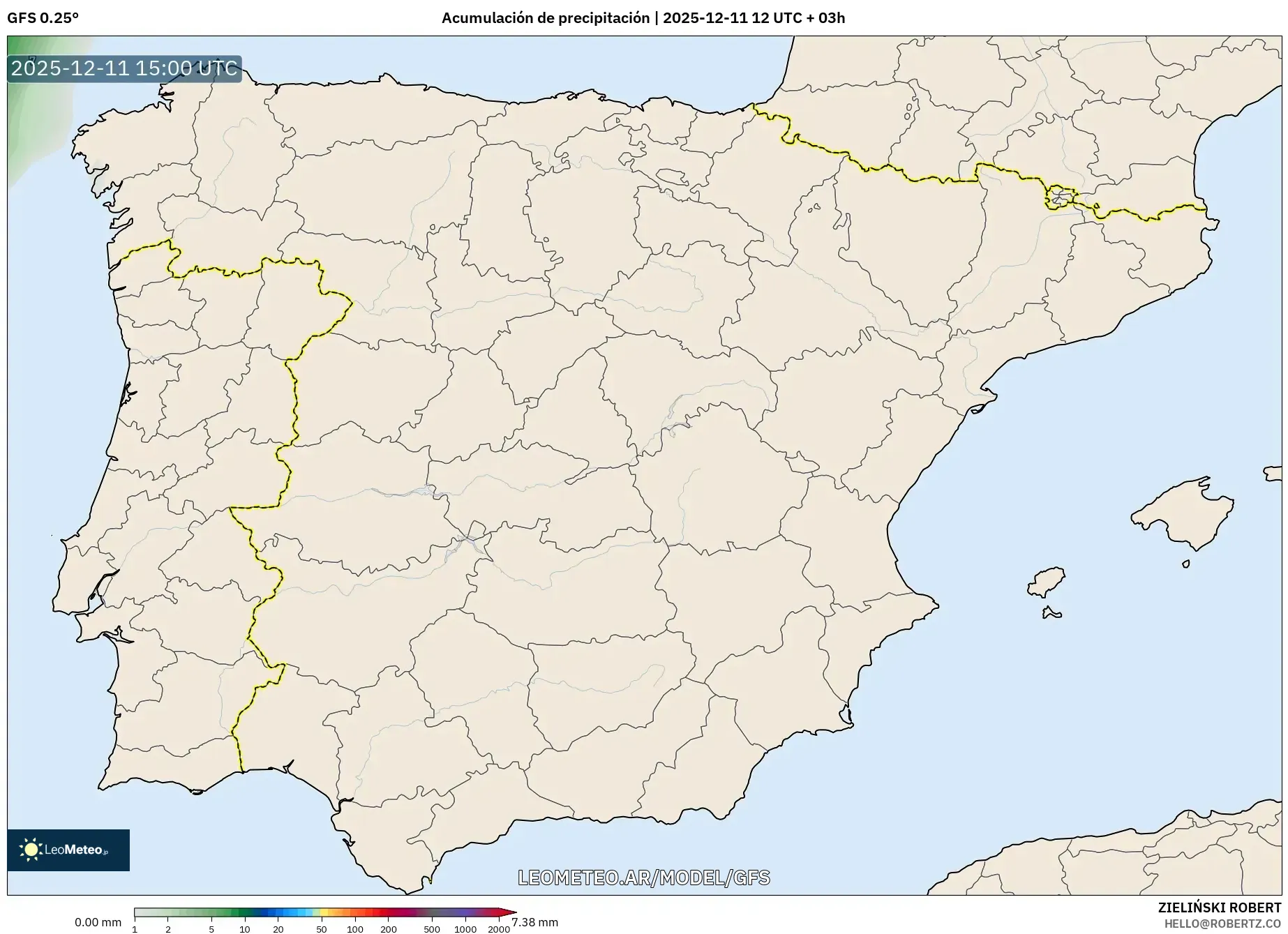 GFS model - España, Acumulación de precipitación