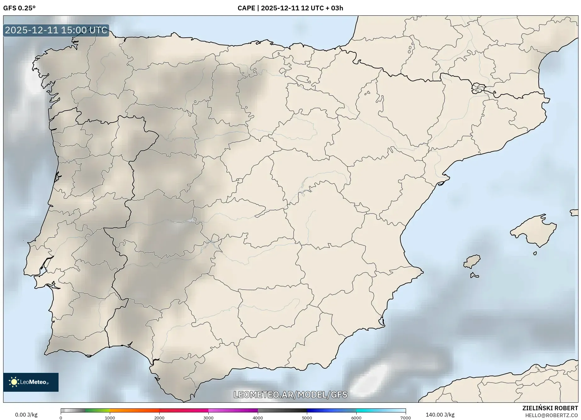 GFS model - España, CAPE