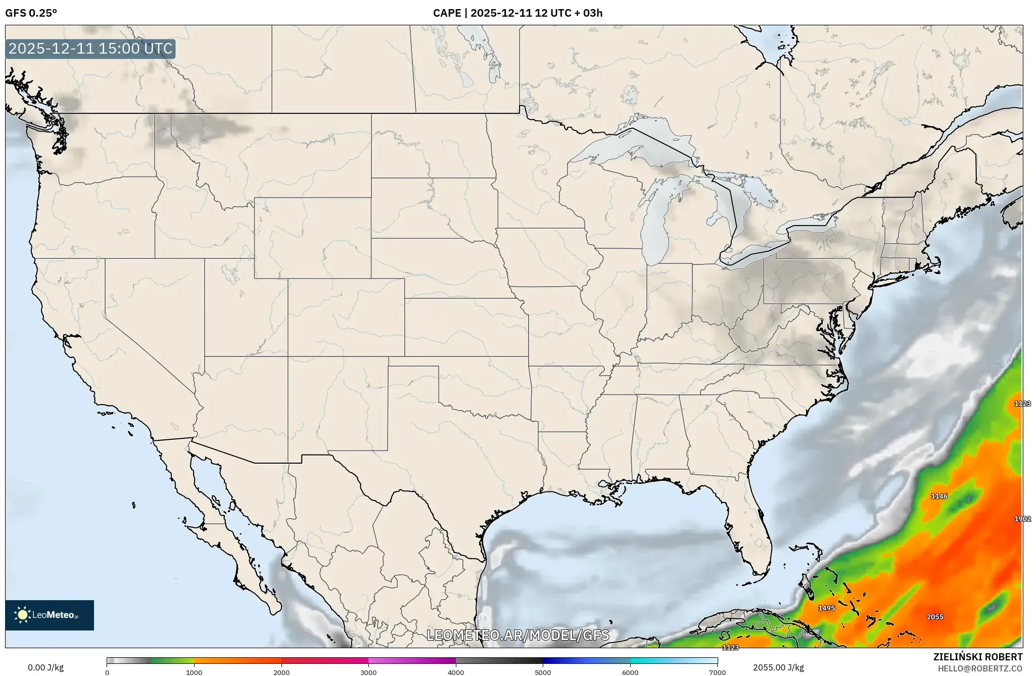 GFS model - Estados Unidos, CAPE