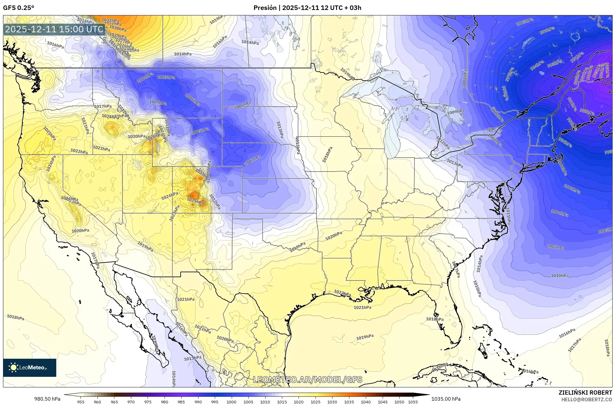 GFS model - Estados Unidos, Presión