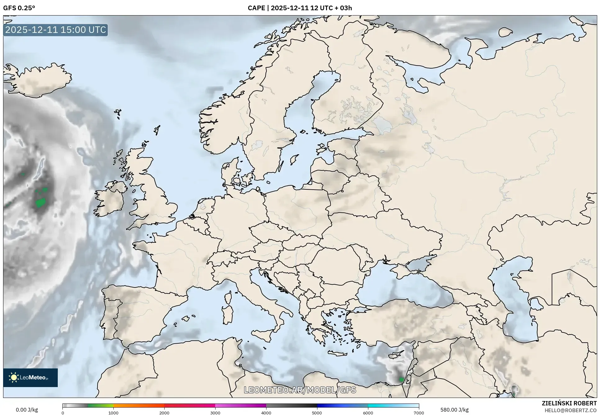 GFS model - Europa, CAPE
