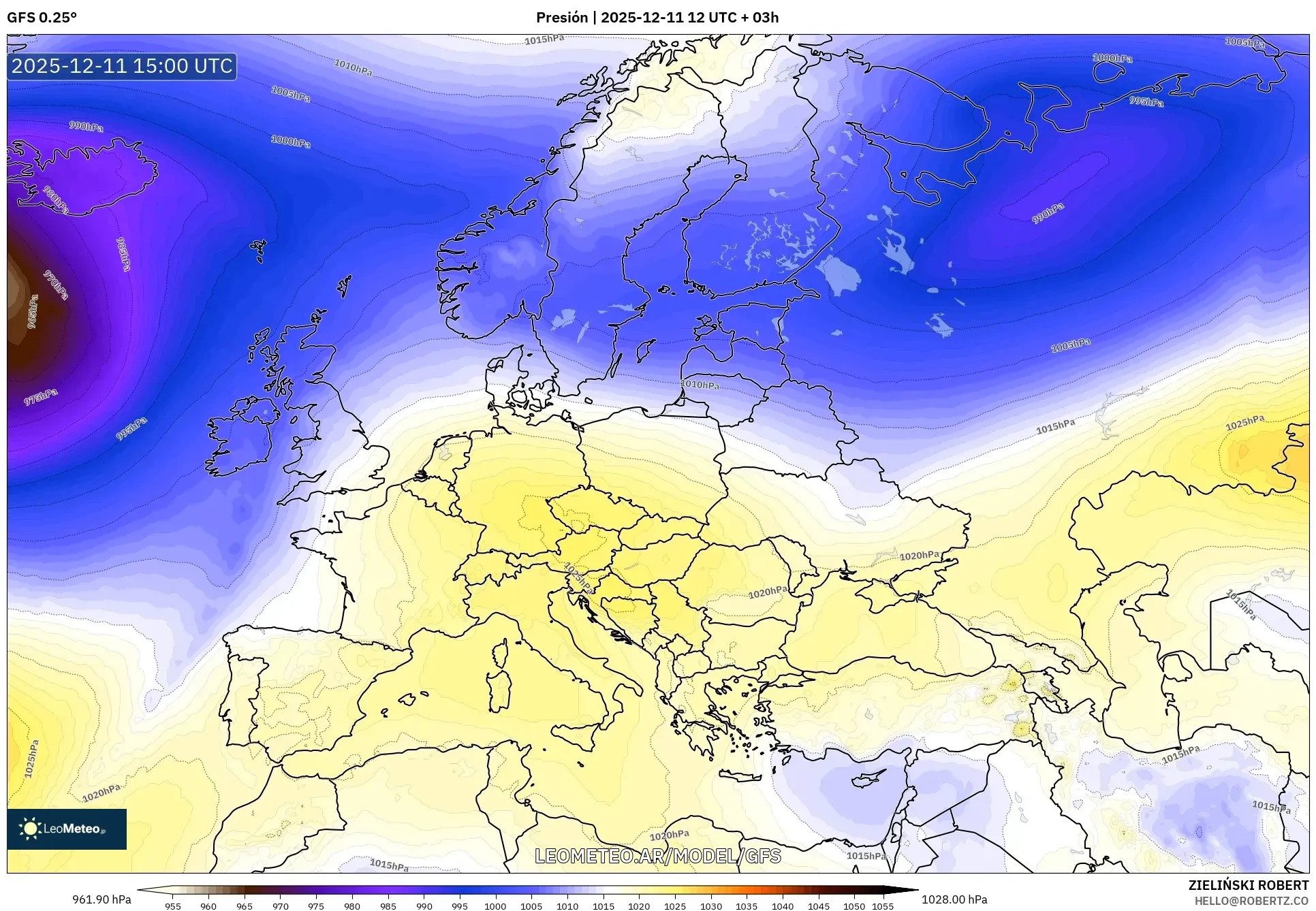 GFS model - Europa, Presión